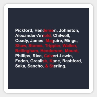 England Euro 2021 Squad Names England Flag Sticker